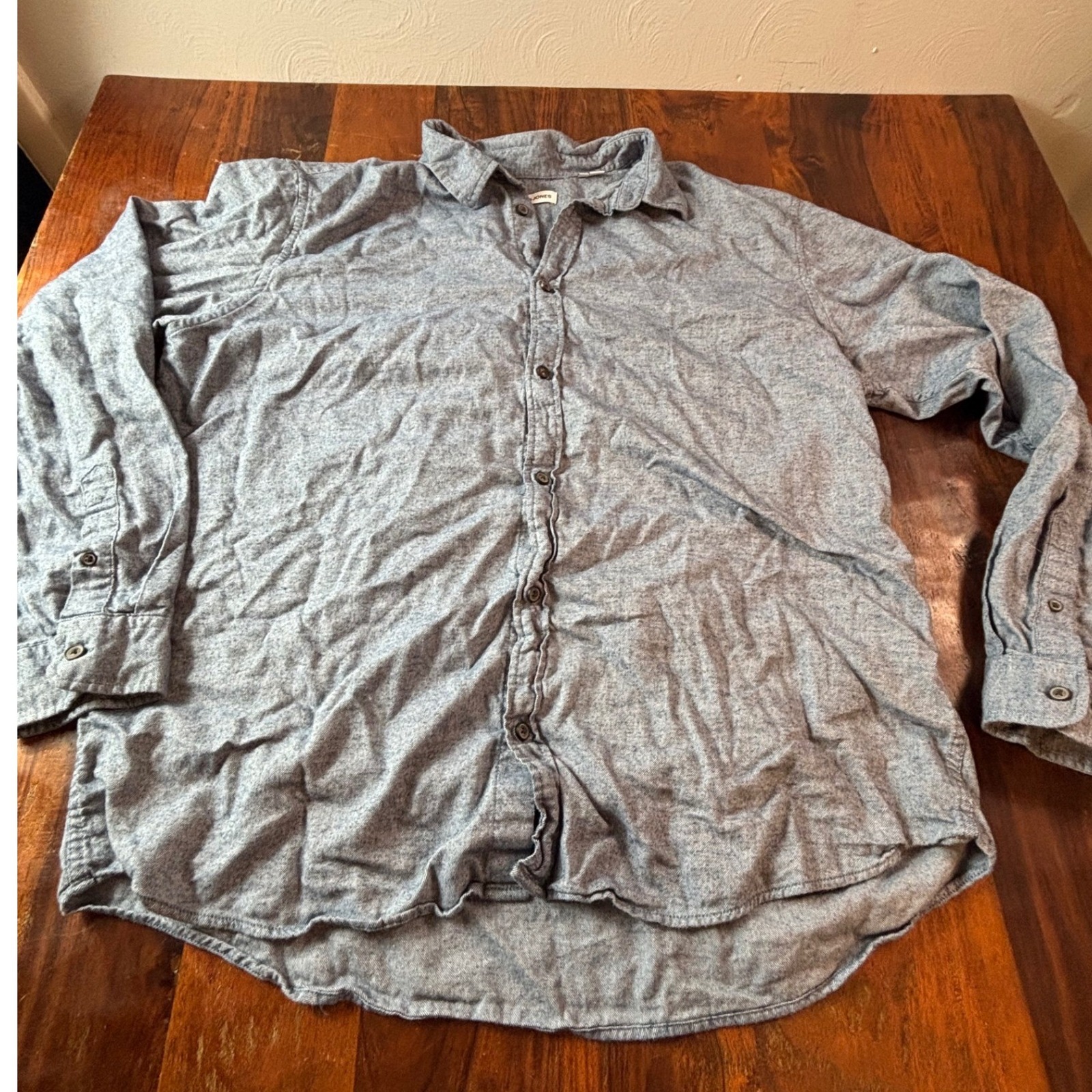 Jack & Jones Mens Xxl Blue Heathered Chambray Organic Cotton Button Down Shirt